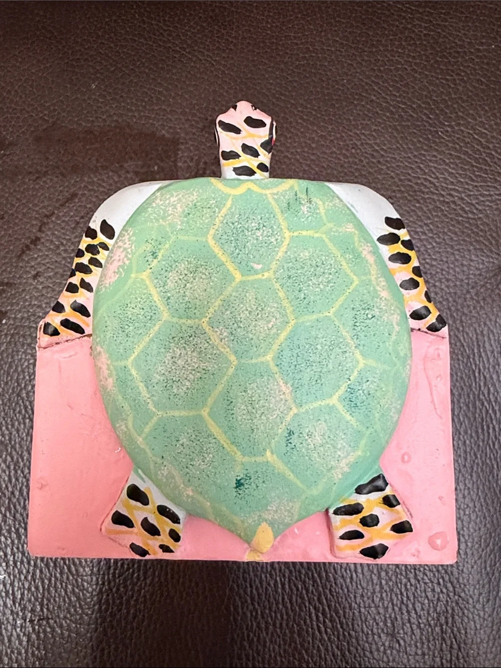 Hand Painted Wooden Folk Art Turtle Coasters Set of 4 in Pastel Green & Pink